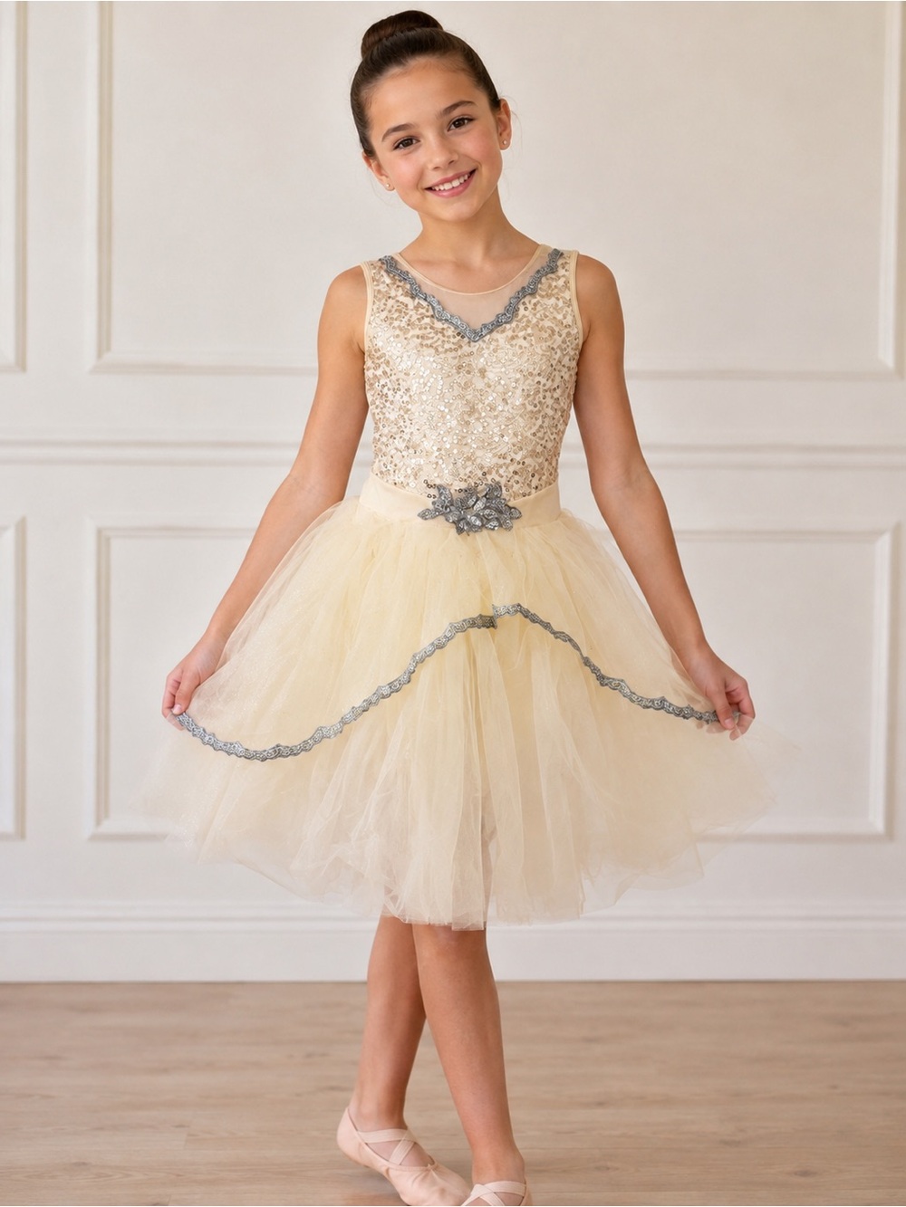 Ivory & Silver Sequin Ballet Dance Costume – Tulle Tutu Dress